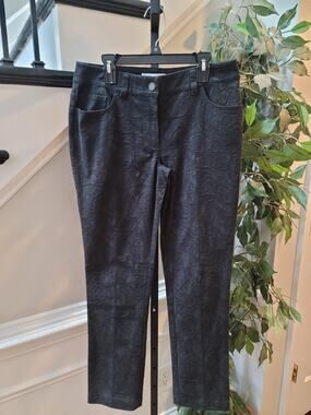 Chicos Straight Leg Pant Women's SZ 00 Black Jacquard Floral Textured 5-Pockets